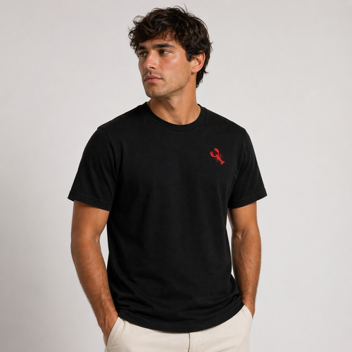 Black T-Shirt with Red Lobster Embroidery