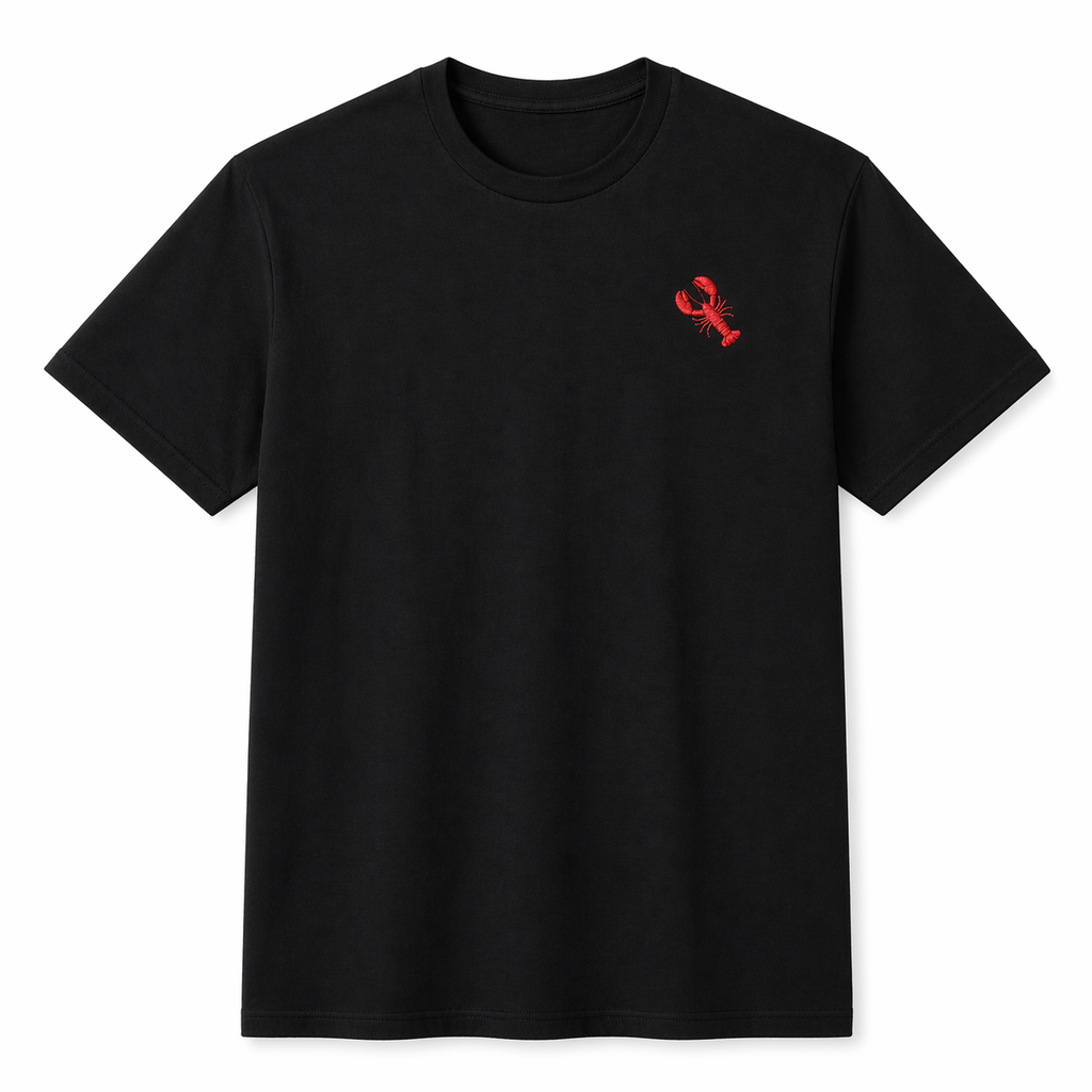 Black T-Shirt with Red Lobster Embroidery