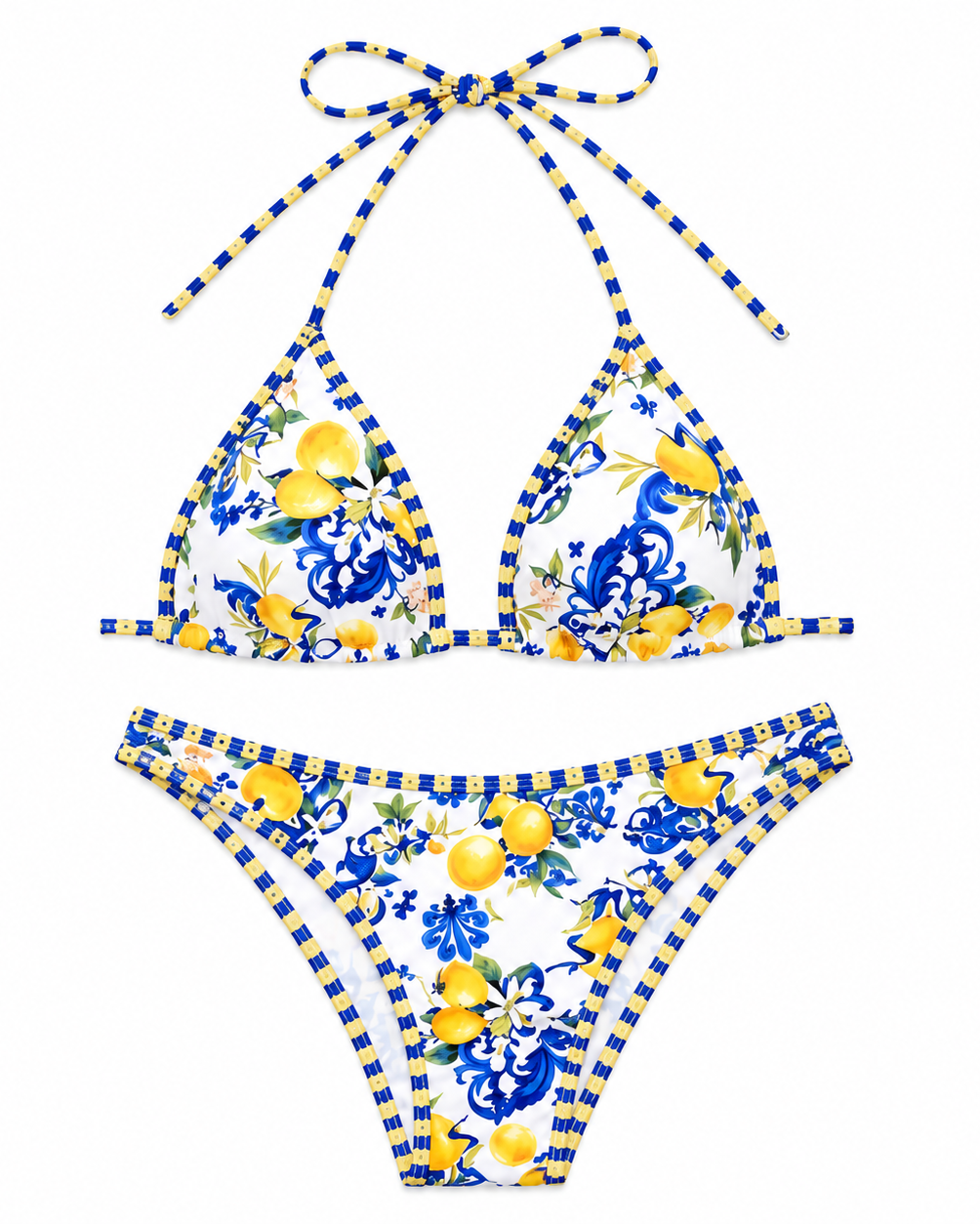 Amalfi Lemon Tile Bikini Set – White / Blue / Yellow