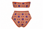 Retro Bloom – High-Waisted Bandeau Bikini Set
