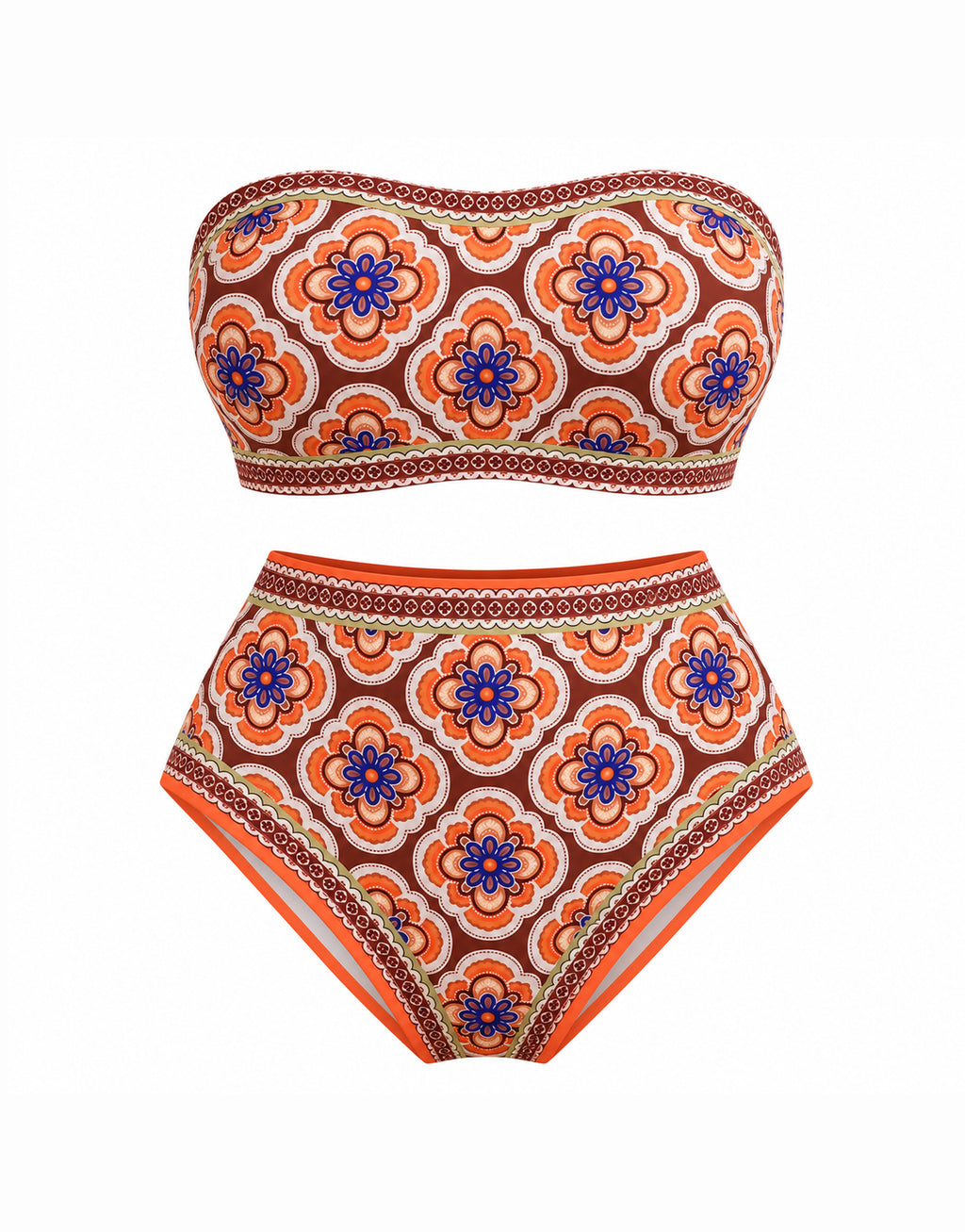 Retro Bloom – High-Waisted Bandeau Bikini Set