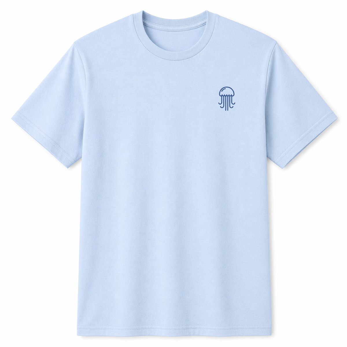 Sky Blue T-Shirt with Blue Jellyfish Embroidery